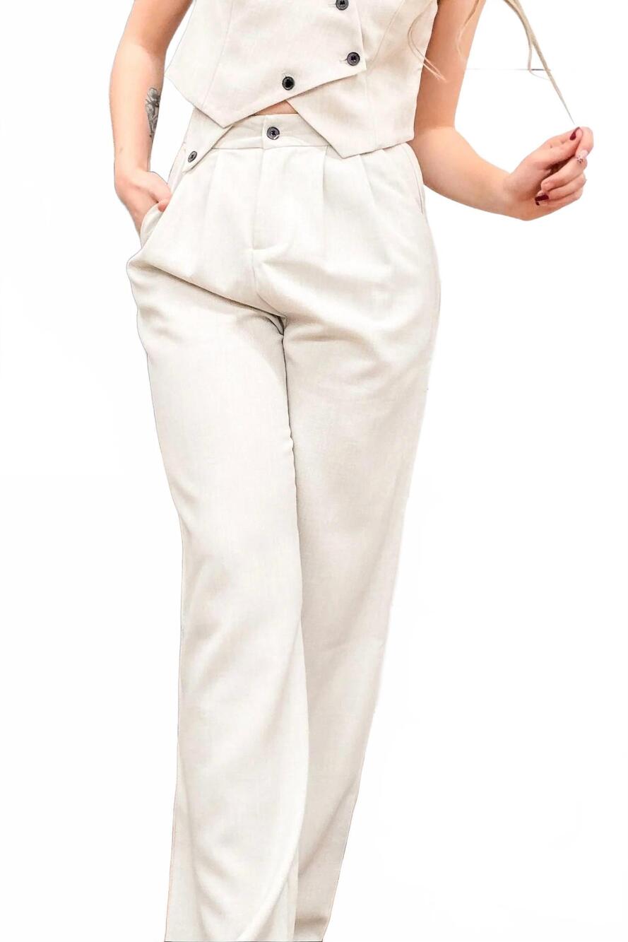 NEW ELLE GREY front pleated wide leg trouser in heather oatmeal
